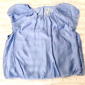 *NWT* W by Worthington Periwinkle Blue Silk Feel Bubble Hem/Sleeve Blouse.Sz. XL